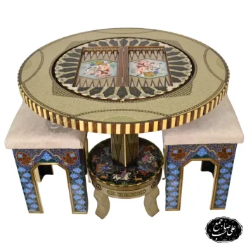 میز بازی شطرنج و تخته نرد خاتم‌کاری لوکس با چهار پایه