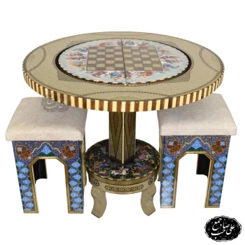 میز بازی شطرنج و تخته نرد خاتم‌کاری لوکس با چهار پایه