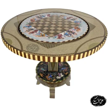 میز بازی شطرنج و تخته نرد خاتم‌کاری لوکس با چهار پایه