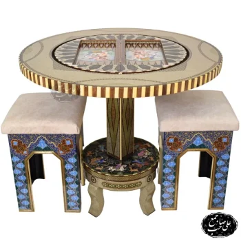 میز بازی شطرنج و تخته نرد خاتم‌کاری لوکس با چهار پایه
