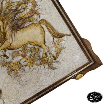 تابلوی نقاشی نگارگری اسب وحشی خاتم‌کاری روی صدف - Image 4