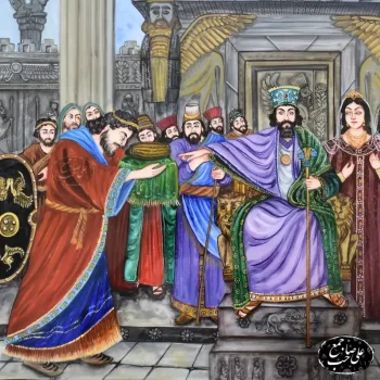 تابلو نقاشی خاتم کاری اعلا کوروش کبیر و منشور حقوق بشر - Image 3