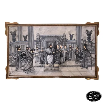 تابلوی هنری کوروش بزرگ و منشور حقوق در سبک سیاه قلم خاتم