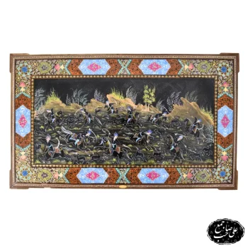 تابلو مینیاتور خاتمکاری اصل اصفهان نقاشی شکار و چوگان طرح سفید قلم