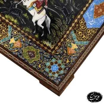 تابلو مینیاتور خاتمکاری اصل اصفهان نقاشی شکار و چوگان طرح سفید قلم - Image 4